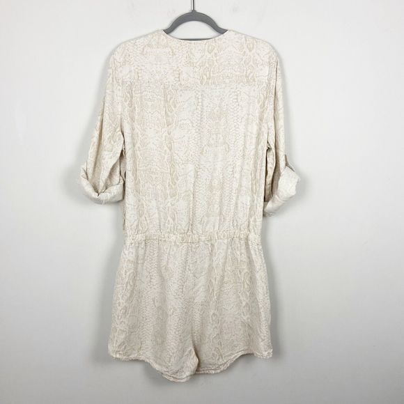 Anthropologie Cloth & Stone Dahl Romper Size XL Beige Animal Print Tencel Linen - Picture 5 of 8
